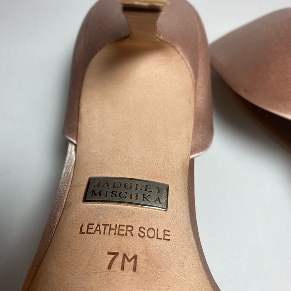 Badgley Mischka Women's Satin Peep-Toe Heels - Champagne with Crystal Features - Picture 8 of 8